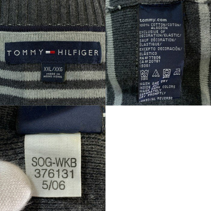 TOMMY HILFIGER トミーヒルフィガー ボーダー コットンニット クルーネックセーター グレー Size XXL 福生店