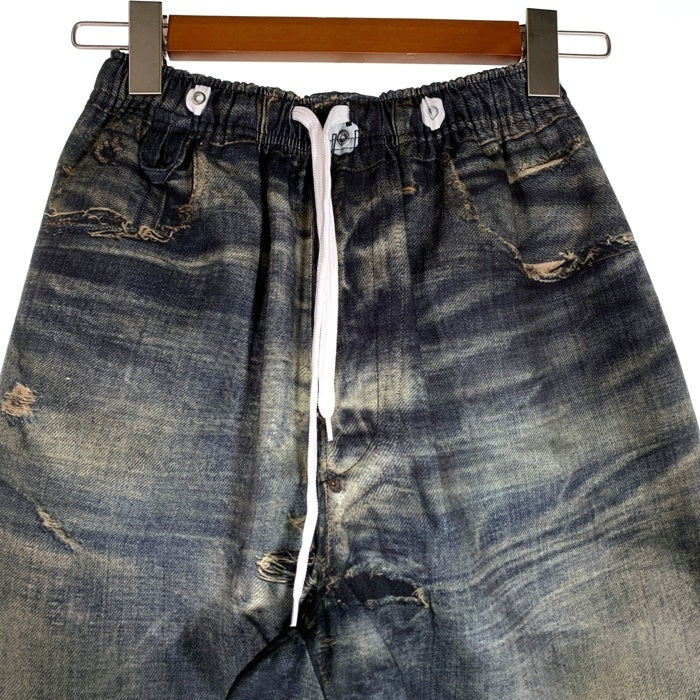 US アス Fake Vintage Denim Easy Pants フェイクヴィンテージデニム イージーパンツ 転写プリント インディゴ Size F 福生店