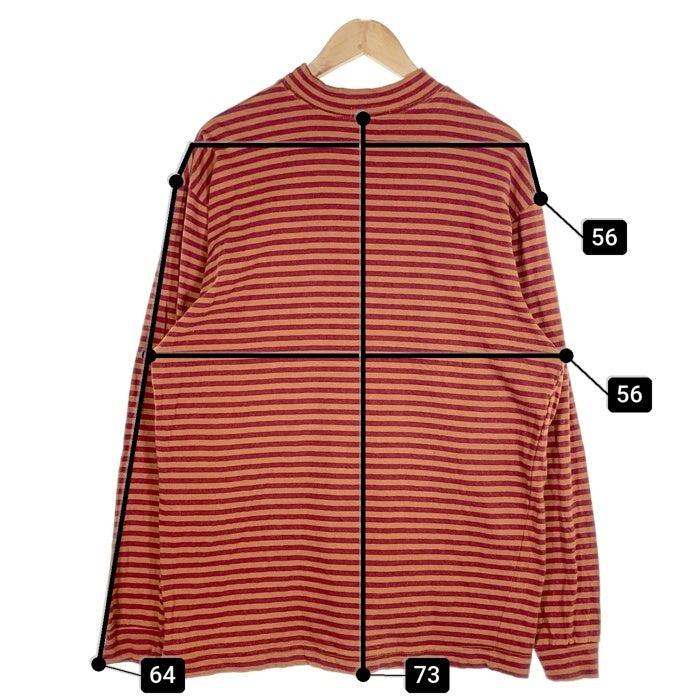 80's STUSSY ステューシー モックネック ボーダーポケットロングスリーブTシャツ レッド オレンジ USA製 黒タグ Size L 福生店