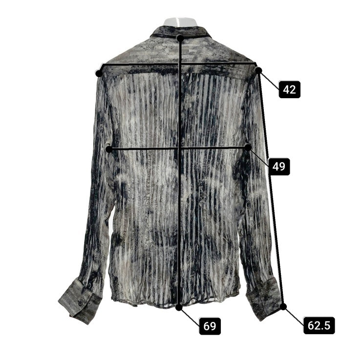 TORNADO MART トルネードマート シワ加工 ポリエステル 総柄シャツ 長袖 ブラック シースルー Size L 瑞穂店