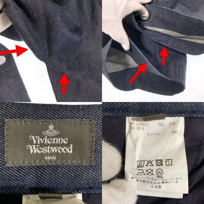 Vivienne Westwood MAN ヴィヴィアンウエストウッドマン サルエル タック デニムワイドパンツ インディゴ VW-V1-79467 129017 Size 50 福生店