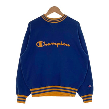 Champion チャンピオン リブライン 前V ロゴプリント クルーネックスウェットトレーナー ブルー イエロー Size L 福生店