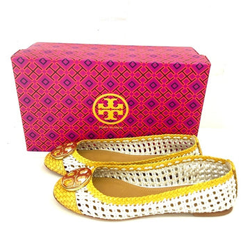 TORY BURCH トリーバーチ レザー編み込み フラットシューズ イエロー ホワイト Size US7 (24cm) 瑞穂店