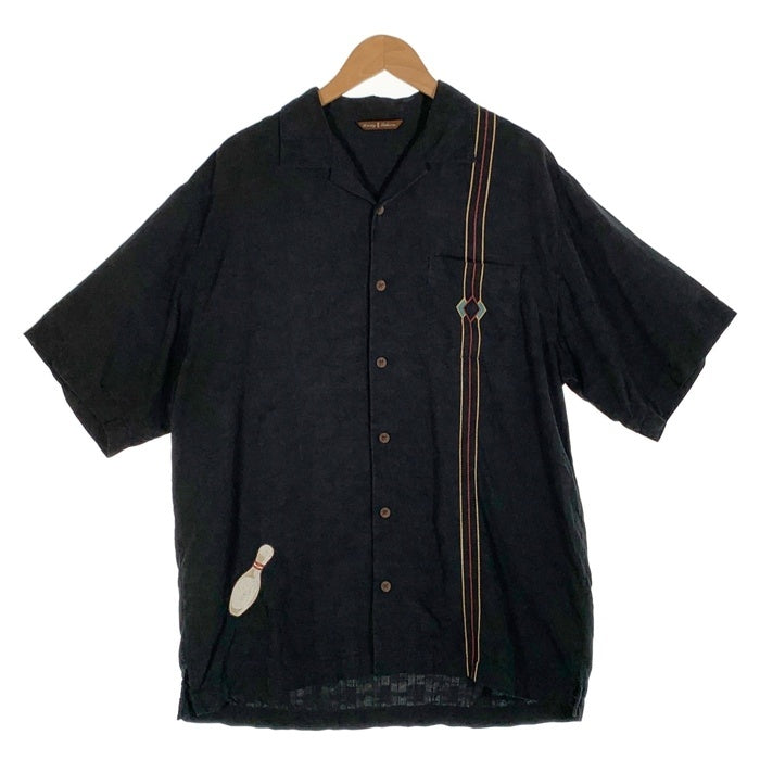 Tommy Bahama トミーバハマ シルク ボーリング刺繡 半袖シャツ 開襟 ブラック Size M 福生店