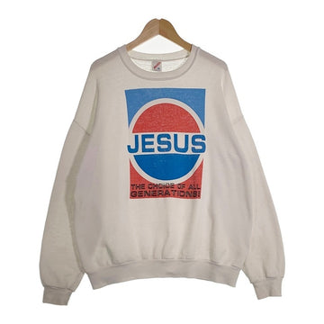 80`s JESUS ジーザス ペプシパロディ プリントクルーネックスウェットトレーナー ホワイト JERZEES USA製 やや薄手 Size XL 福生店