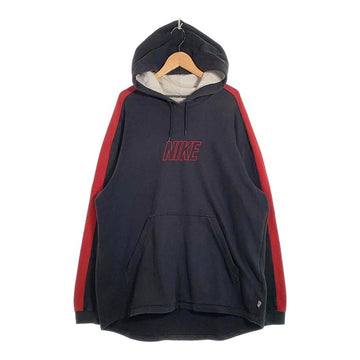00's NIKE ナイキ サイドライン ロゴ刺繡 プルオーバースウェットパーカー ブラック レッド  Size XL 福生店