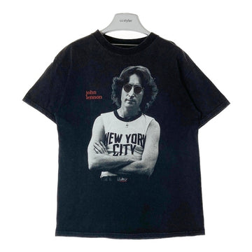 90-00's John Lennon ジョンレノン NEW YORK CITY プリントTシャツ ブラック 1996コピーライト 袖裾ダブル Size L 相当 瑞穂店