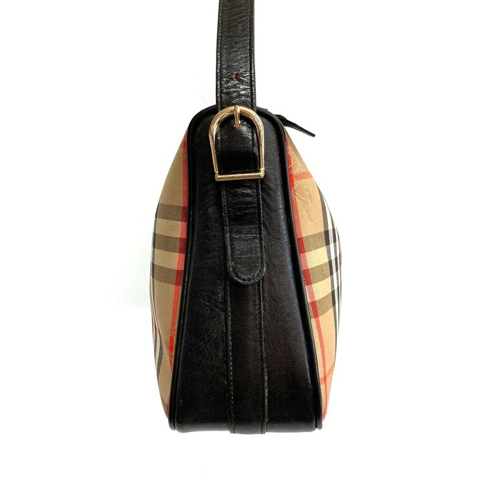 Burberry's バーバリーズ ノバチェック ロゴ透かし レザー ショルダーバッグ ブラック 瑞穂店
