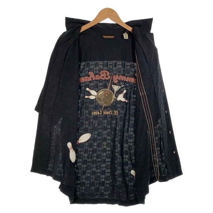 Tommy Bahama トミーバハマ シルク ボーリング刺繡 半袖シャツ 開襟 ブラック Size M 福生店