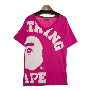 A BATHING APE アベイシングエイプ Uネック プリントTシャツ セミロング ピンク レディース Size - 福生店