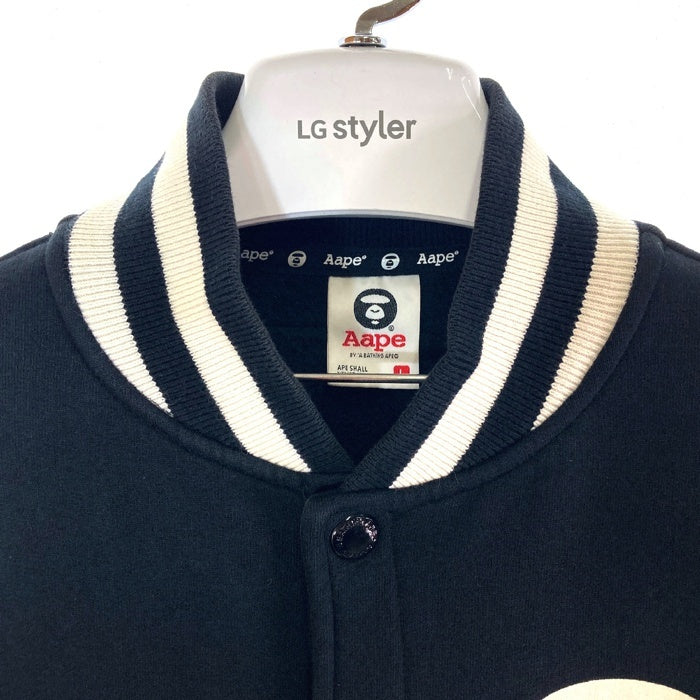 AAPE エーエイプ ASW3035 前後プリント 袖ロゴ スウェットスタジャン ブラック sizeL 瑞穂店