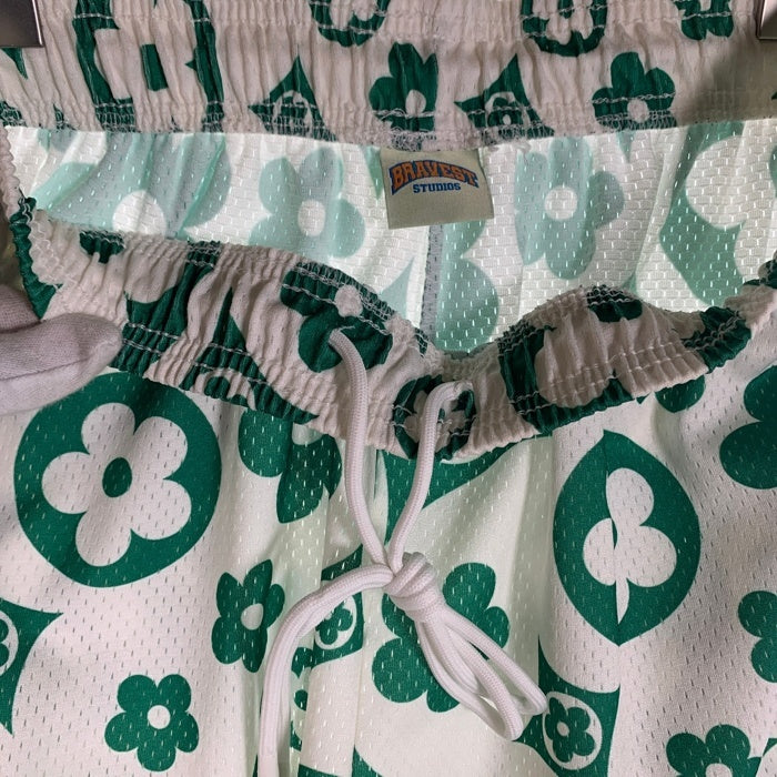 BRAVEST STUDIOS ブレイベストスタジオ フラワープリント メッシュ ショートパンツ ホワイト グリーン Size L 福生店
