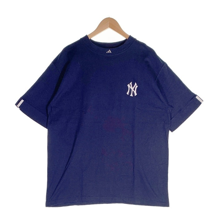 adidas アディダス TRUE TO THE SPORT Newyork Yankees ニューヨークヤンキース MLB チームロゴ 刺繡 半袖 Tシャツ ネイビー USA製 Size M 福生店