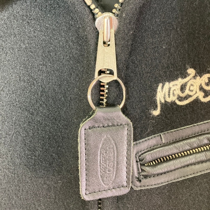 VANSON バンソン メルトンジャケット 胸刺繍 レザー切り替え ブラック sizeM 瑞穂店