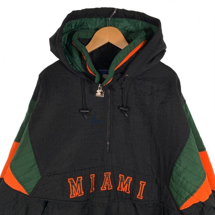 90's STARTER スターター マイアミハリケーンズ 大学 ナイロン プルオーバーパーカー 中綿 ブラック 韓国製 Size XL 福生店