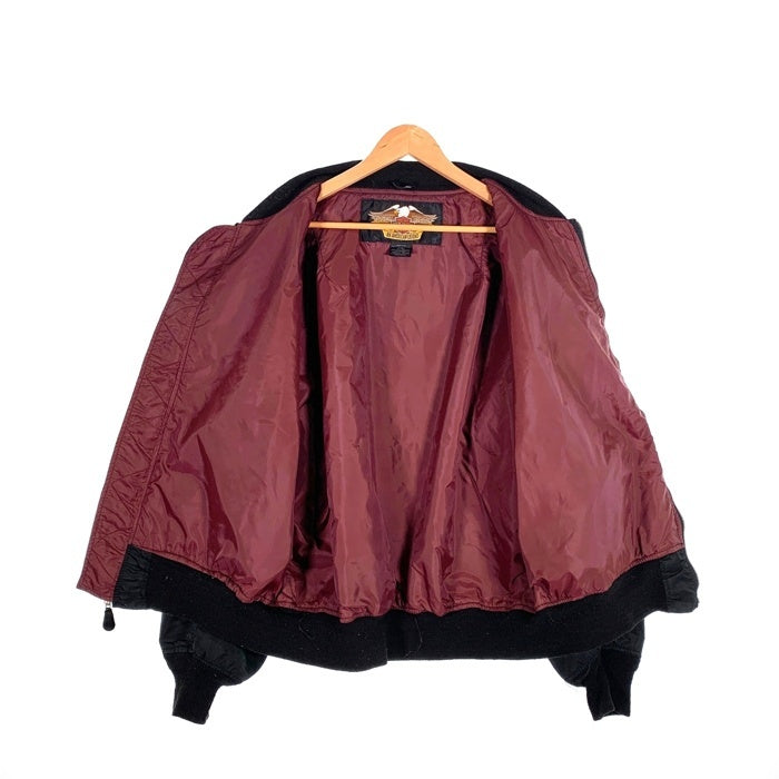 90's Harley-Davidson ハーレーダビッドソン 95周年 プリント ナイロンブルゾン リブ ブラック USA製 Size XXL 福生店