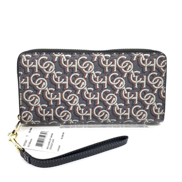 COACH コーチ CF521 PVCレザー ラウンドファスナーウォレット ブラック モノグラムプリント ストラップ 福生店