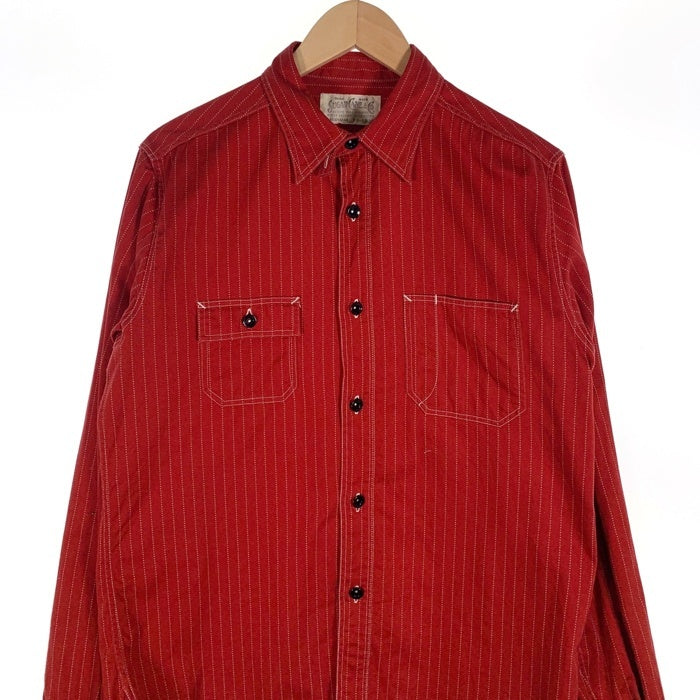 SUGAR CANE シュガーケーン ウォバッシュストライプ ワークシャツ 長袖 チンストラップ レッド SC28340 Size M 福生店