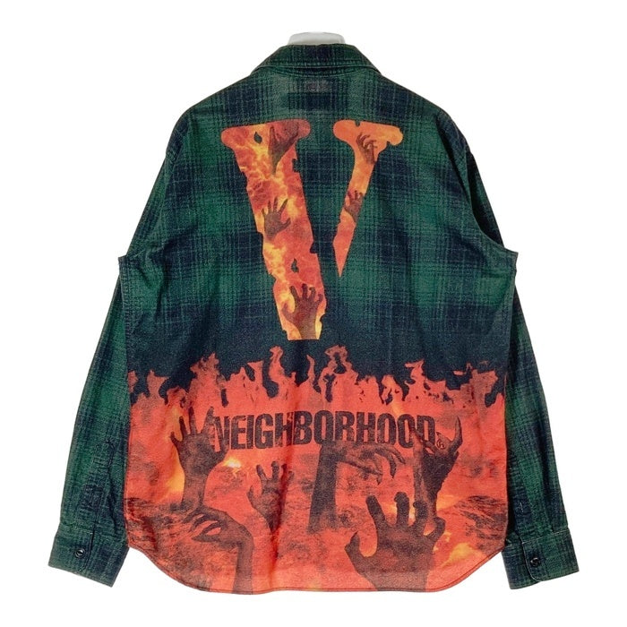 NEIGHBORHOOD ネイバーフッド VLONE ヴィーローン 191BEVLN-SHM01S NHVL.LUMBERS/C-SHIRT LS フレイム スカル チェック プリント 長袖シャツ グリーン sizeL 瑞穂店
