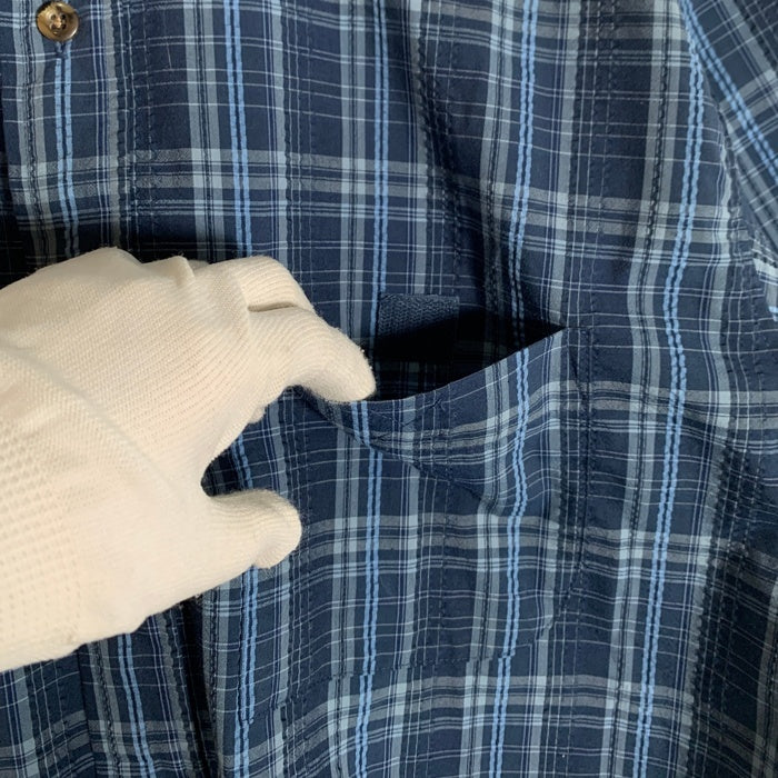 L.L.Bean エルエルビーン シアサッカーチェックシャツ 半袖 ポリエステル フィッシング ネイビー Size L 福生店