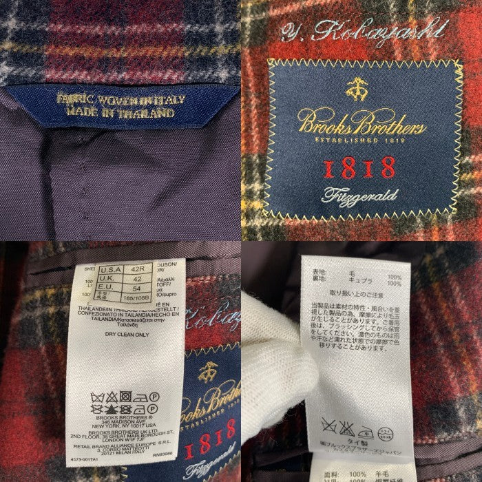 Brooks Brothers ブルックスブラザーズ ウール チェック柄 2B テーラードジャケット レッド ネーム刺繡 Size 42R 福生店
