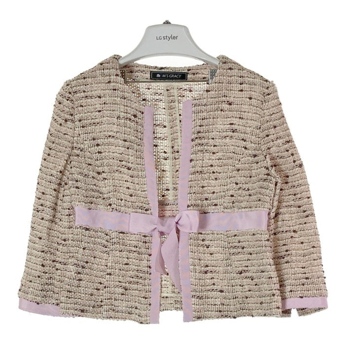 M'S GRACY エムズグレイシー ツィード ノーカラージャケット スカート セットアップ  ピンクベージュ size38 瑞穂店
