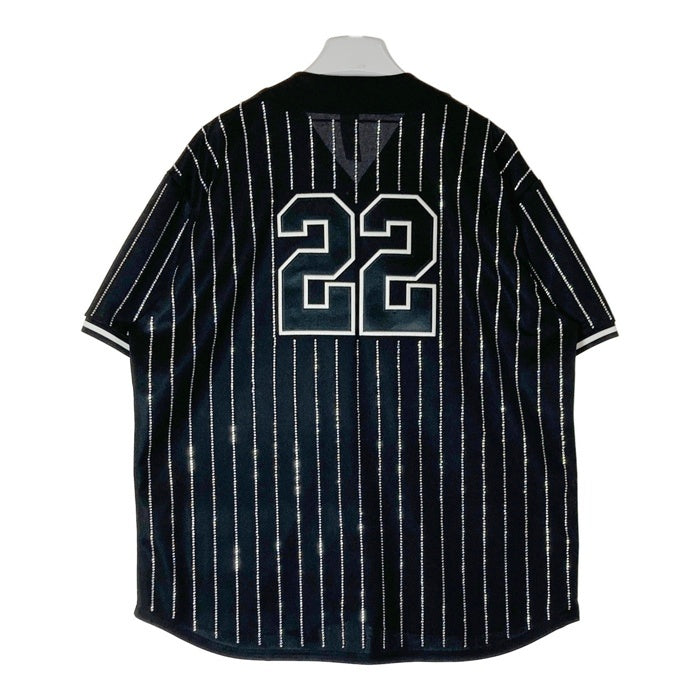 Supreme シュプリーム 22SS Rhinestone Stripe Baseball Jersey ラインストーン ベースボールシャツ ブラック sizeL 瑞穂店