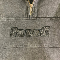 HUF ハフ DISTRESSED LOGO HALF ZIP ハーフジップ プルオーバー ブラックデニム ブラック sizeXL 瑞穂店