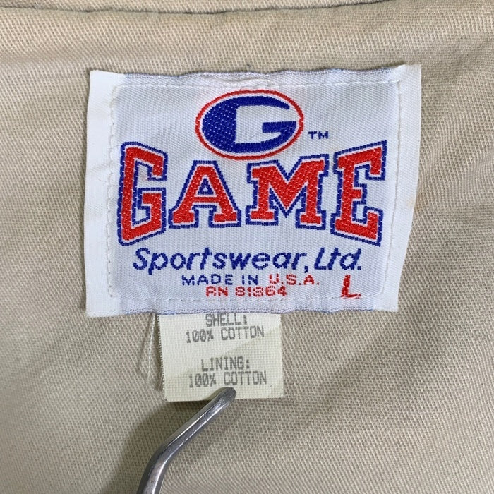 90's GAME sportswear ゲームスポーツウェア スタジアムジャケット 刺繡 ネイビー ブラウン USA製 Size L 福生店