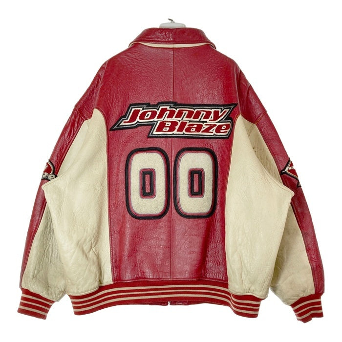 Johnny Blaze ジョニーブレイズ ナンバリング レザージャケット レッド×ホワイト size4XL※全体的に汚れあり 瑞穂店