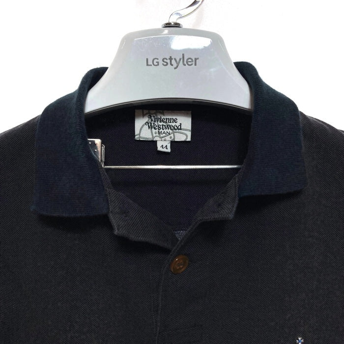Vivienne Westwood MAN ヴィヴィアンウェストウッドマン オーブ刺繡 鹿の子 ポロシャツ ブラック Size 44 瑞穂店