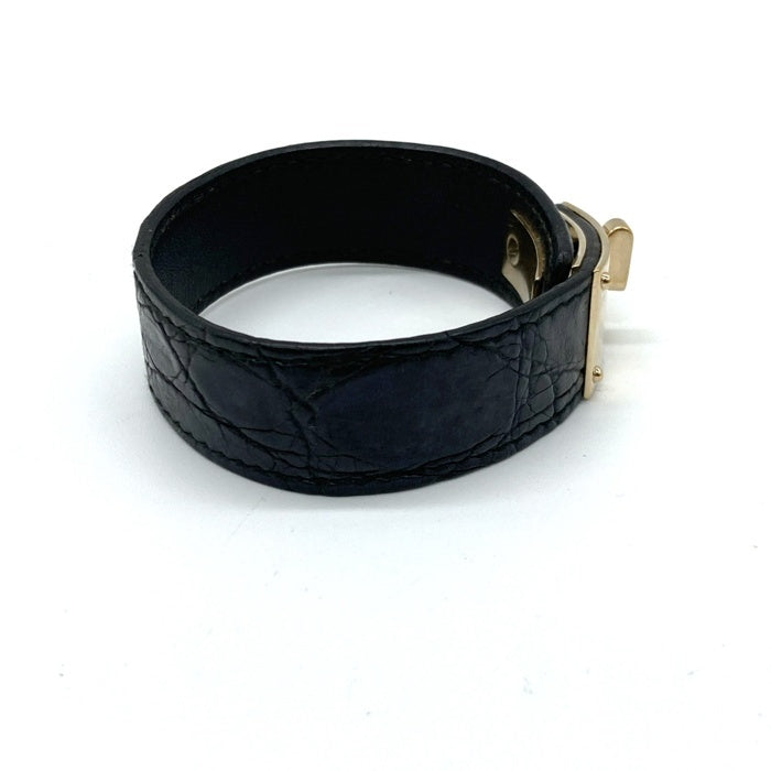 GUCCI グッチ レザーブレスレット ブラック ゴールド 137022 Size 腕回り19-20cm 瑞穂店