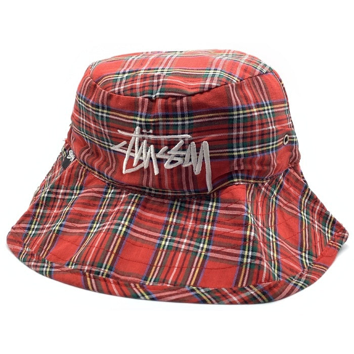 80-90's STUSSY ステューシー チェックロールアップハット スナップボタン レッド USA製 黒タグ Size L 福生店