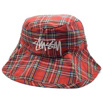 80-90's STUSSY ステューシー チェックロールアップハット スナップボタン レッド USA製 黒タグ Size L 福生店