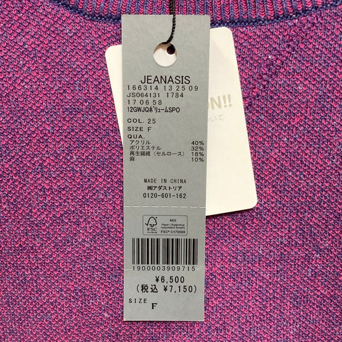 JEANASIS ジーナシス JS064131MW プルオーバー ニット パープル sizeF 瑞穂店
