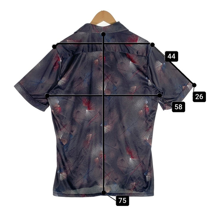 70's Sears シアーズ オープンカラーシャツ 半袖 ポリエステル 総柄プリント ブラック Size L 福生店