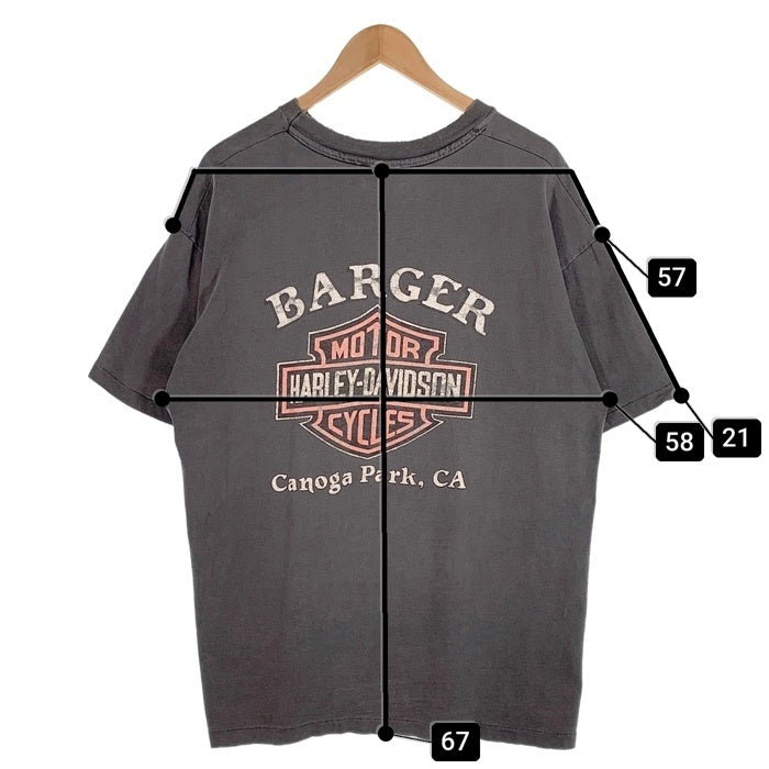 80-90's Harley-Davidson ハーレーダビッドソン イーグル バー&シールド プリントTシャツ フェードブラック Hanes USA製 Size XL 福生店