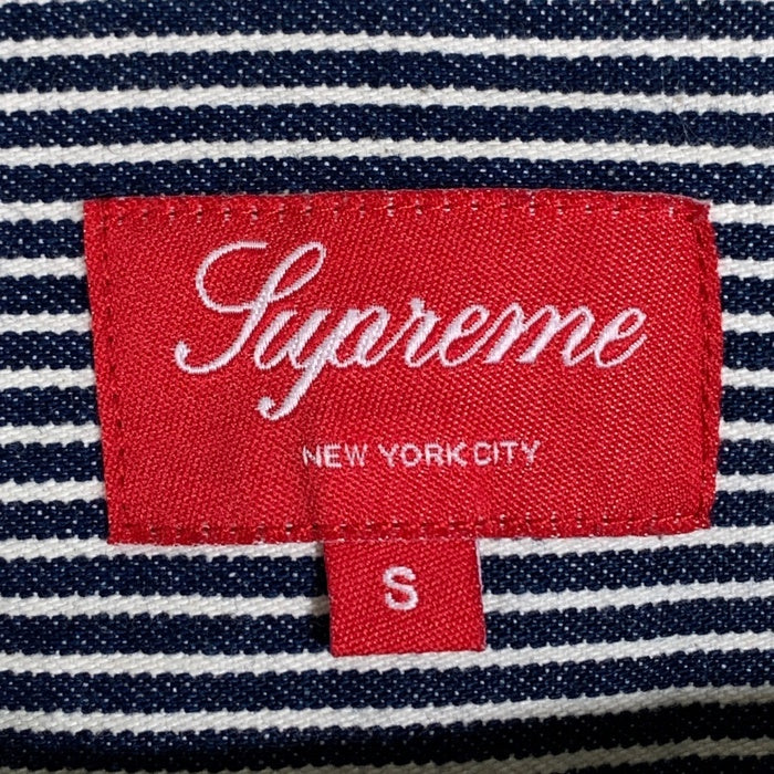 SUPREME シュプリーム 12AW Hooded Denim Shirt ヒッコリーストライプ フーデッド シャツ ネイビー ホワイト Size S 福生店