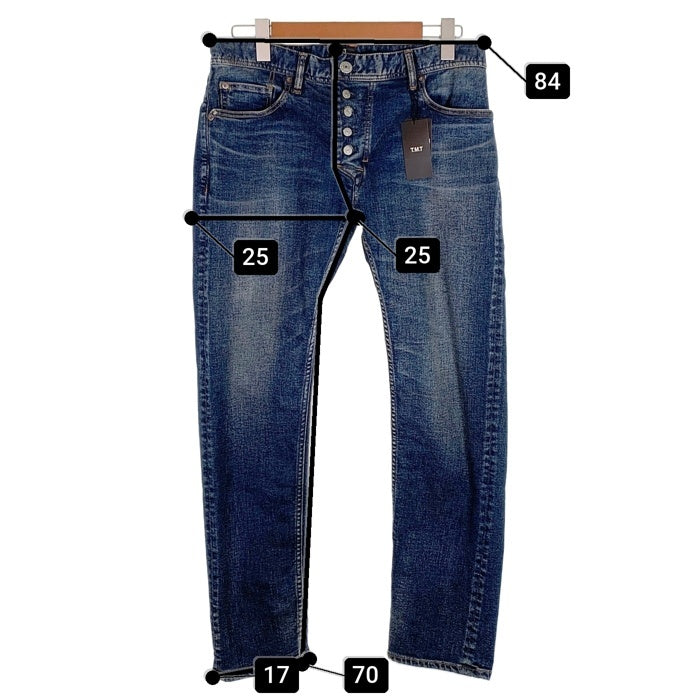 TMT ティーエムティー 20AW HYBRID-STRETCH DENIM 5P FRONT POINT CROPPED TAPERED ハイブリッドストレッチデニム ジーンズ スリム アンクル インディゴ USED/ダメージ加工 TPT-F2003 Size M 福生店