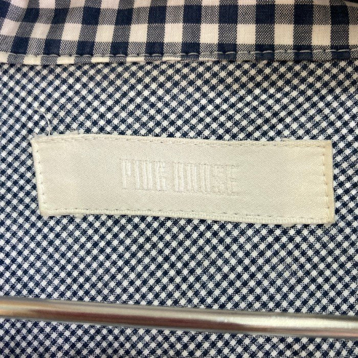 PINK HOUSE ピンクハウス チェック つぎはぎ 半袖シャツ ブルー size- 瑞穂店