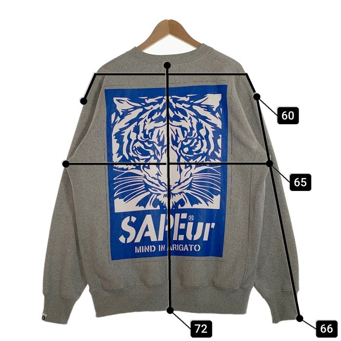SAPEur サプール U OF S TIGER SWEAT タイガーバックプリント クルーネックスウェットトレーナー グレー Size XL 福生店