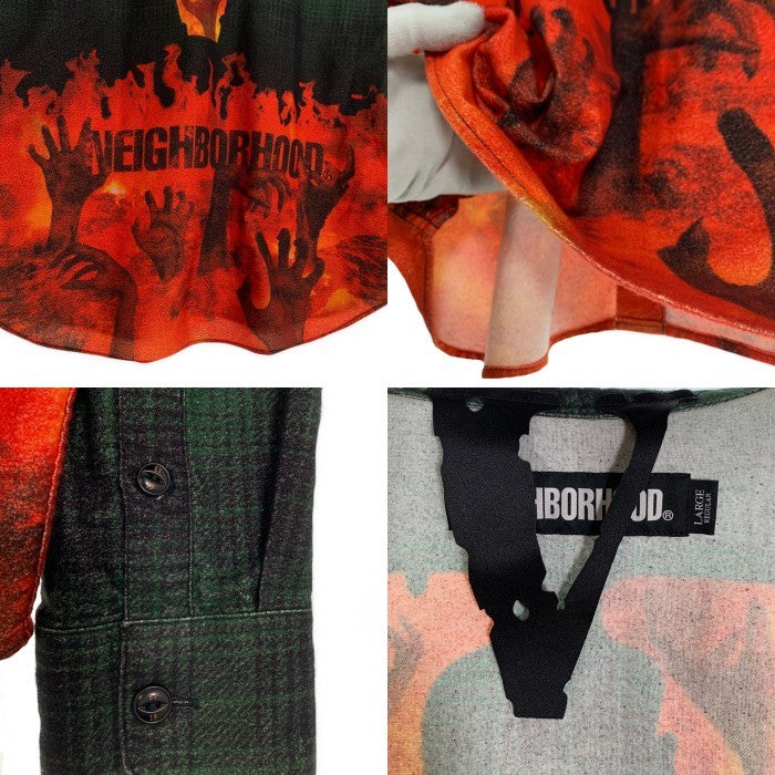 NEIGHBORHOOD ネイバーフッド 19SS VLONE ヴィーローン NHVL.LUMBERS/C-SHIRT LS ランバーチェックシャツ フレイムスカルプリント フランネル グリーン 191BEVLN-SHM01S Size L 福生店