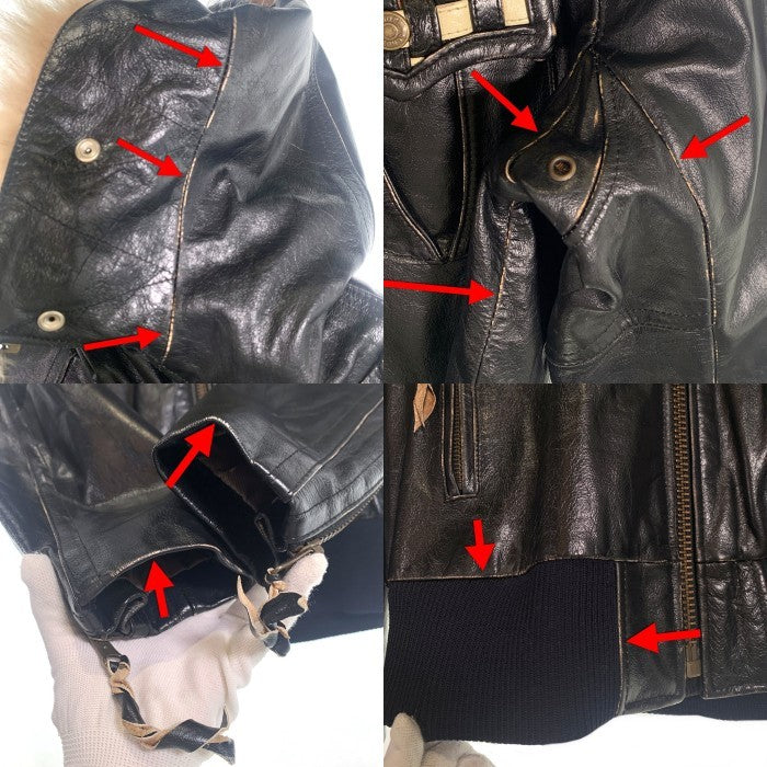 Schott ショット ファーフード レザーライダースジャケット リブ ブラック 牛革 3161012 Size M 福生店