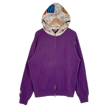 A BATHING APE アベイシングエイプ SHARK HOODIE シャーク フルジップスウェットパーカー パープル ホワイトカモ 日本製 Size L 福生店