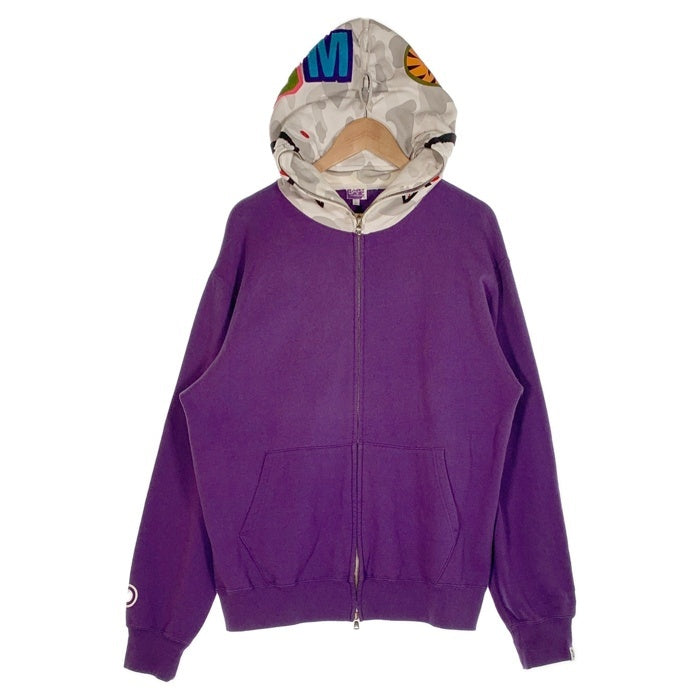 A BATHING APE アベイシングエイプ SHARK HOODIE シャーク フルジップスウェットパーカー パープル ホワイトカモ 日本製 Size L 福生店