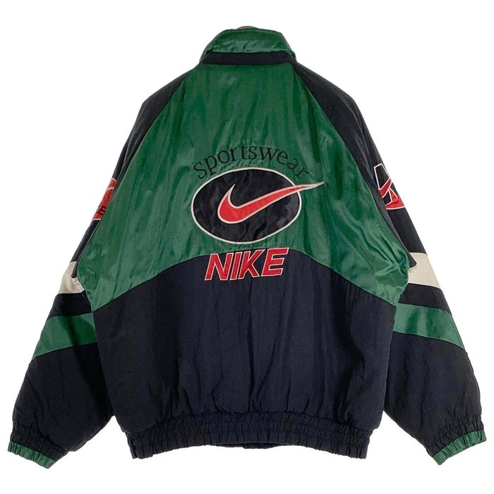 90's NIKE ナイキ Quilted Nylon Sports Jacket 中綿 ナイロンジャケット グリーン ブラック ホワイト USA製 Size XL 福生店