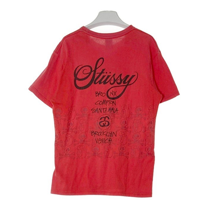 STUSSY ステューシー ロゴスカル ワールドツアー プリント Tシャツ レッド sizeL 瑞穂店