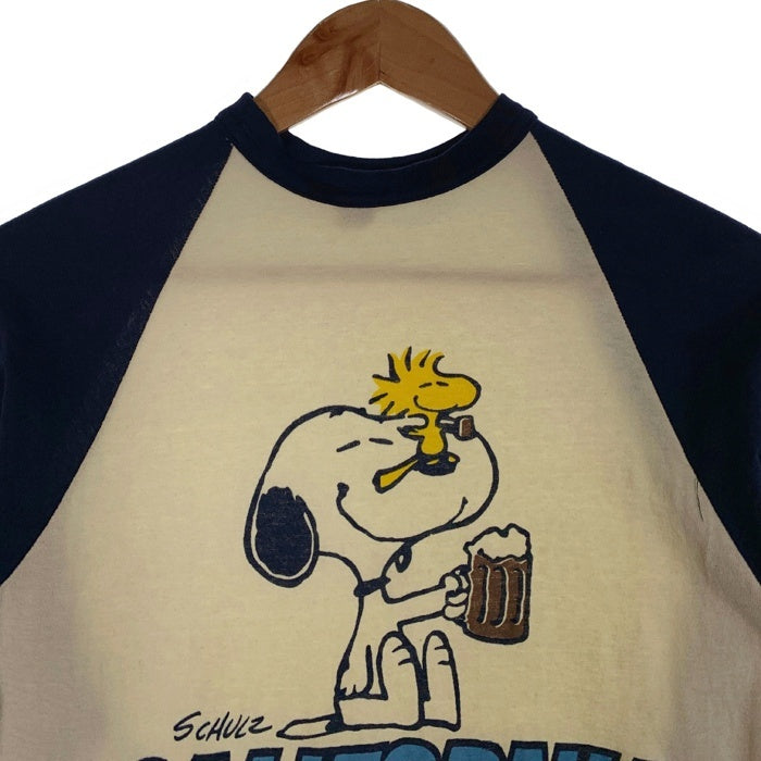 70's ARTEX SCHULZ CALIFORNIA スヌーピープリント ラグランスリーブカットソー ホワイト ネイビー Size M 福生店