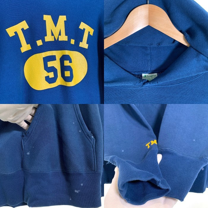 TMT ティーエムティー Champion チャンピオン T.M.T 56 プリント リバースウィーブ プルオーバースウェットパーカー ダメージ加工 ブルー Size L 福生店