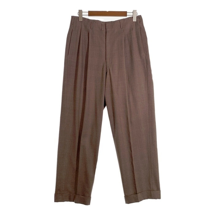 40-60's ウールチェック 2タックスラックス トラウザー ブラウン ワイド アルミCOMMAR 猫目ボタン Size 86cm 福生店
